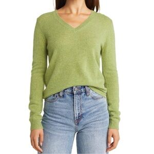 Rachel Zoe Green Cashmere V-Neck Cropped Sweater